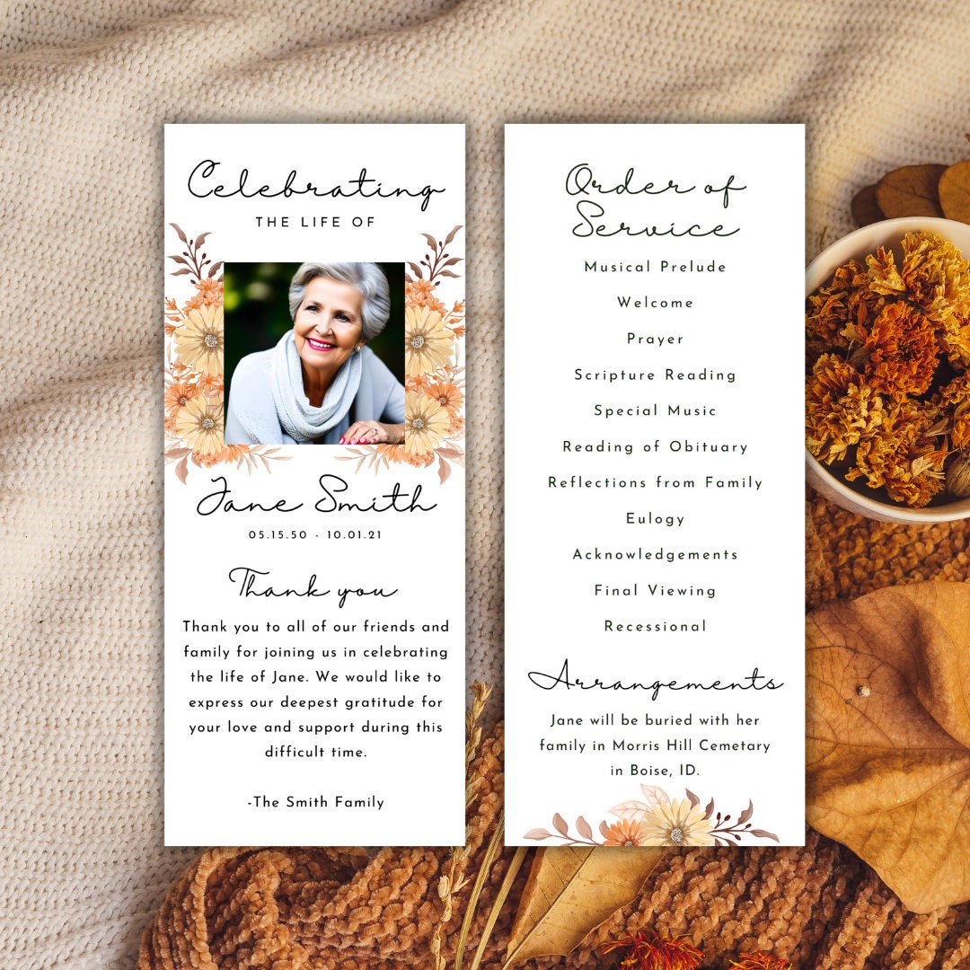 Double Sided Funeral Program Template Printable Autumn - Etsy