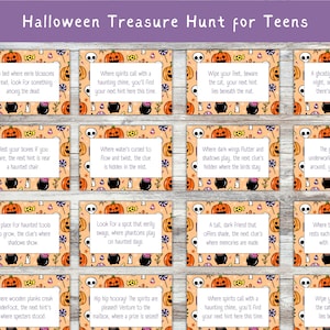 Caça ao tesouro de Halloween para adolescentes, desafiadoras cartas de dicas de caça ao tesouro ao ar livre de Halloween, atividades de Halloween, jogo de festa de Halloween