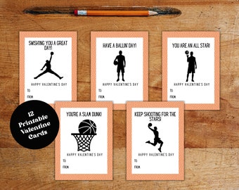 Printable Basketball Valentines Day Card, Basketball Pun Valentine Cards for Kids, School Valentine Tags Printable Cutouts for Classroom