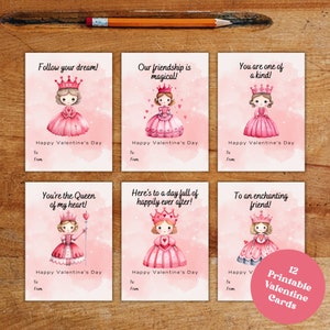 Printable Princess Valentine&#39;s Day Cards Class, School Valentine Gift Tag Cutouts for Classroom, Princess Valentine Cards Printable for Kids