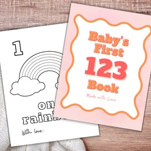 123 Baby Shower Coloring Book, Baby&#39;s First 123 Book Baby Shower Printable, Number Coloring Pages for Wavy Baby Shower, Guest Book