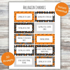 Printable Halloween Charades for Kids, Halloween Activity for Kids and Adults, Fall Family Game, Halloween Charades Game Cards
