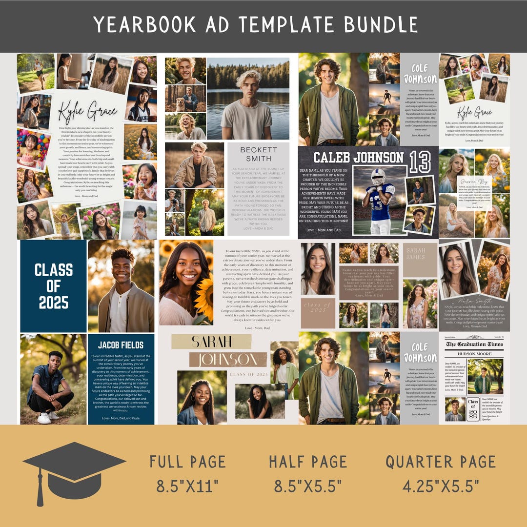Senior Yearbook Ad Template Full, Half, Quarter: Photo Collage Tribute ...