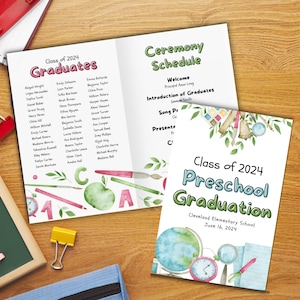 Preschool Graduation Program Template, Printable Graduation Program for Kindergarten, Editable Pre-K Ceremony Program, Commencement Ceremony