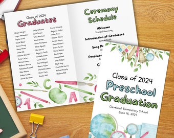 Preschool Graduation Program Template, Printable Graduation Program for Kindergarten, Editable Pre-K Ceremony Program, Commencement Ceremony