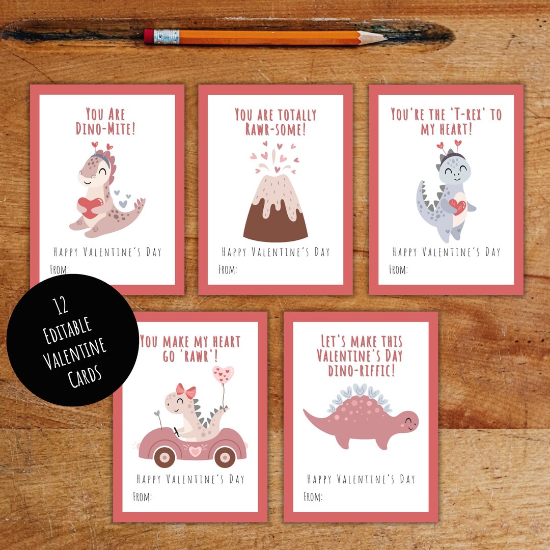 Dinosaur Valentine's Day Cards: Funny Dino Pun Gift Tags (printable PDF ...