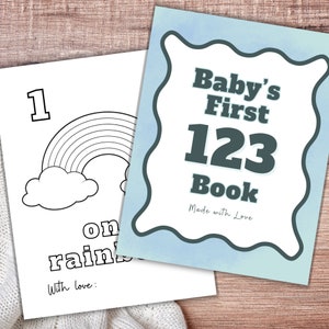 123 Baby Shower Coloring Book, Baby&#39;s First 123 Book Baby Shower Printable, Number Coloring Pages for Wavy Baby Shower, Guest Book
