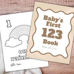 123 Baby Shower Coloring Book, Baby&#39;s First 123 Book Baby Shower Printable, Number Coloring Pages for Wavy Baby Shower, Guest Book
