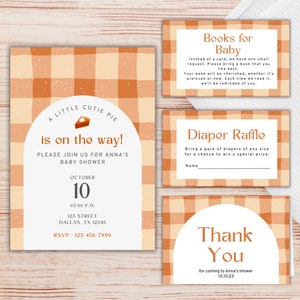 Uitnodiging babyshower Cutie Pie: thema herfst gingham (digitale download)
