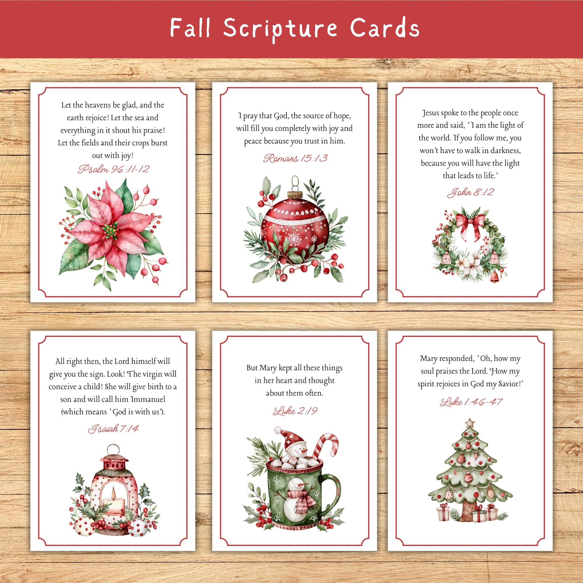 Christmas Printable Scripture Cards, Holiday Bible Verse Cards, Daily ...
