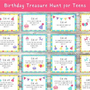 Birthday Scavenger Hunt for Teens, Treasure Hunt for Older Kids Tweens, Indoor Birthday Treasure Hunt Clues Printable, Birthday Game Riddles