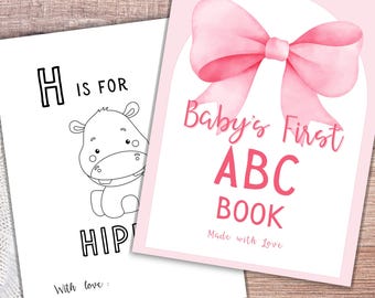 Pink Bow ABC Coloring Book: Baby Shower Alphabet Game (Digital Download)