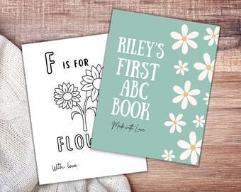 Libro da colorare ABC Baby Shower, pagine da colorare con alfabeto personalizzato Baby Shower, gioco personalizzato per Baby Shower, libro della prima lettera del bambino