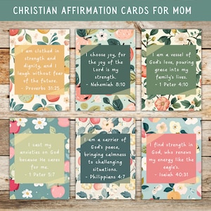 Cartões de afirmação imprimíveis para mães cristãs, cartões de afirmação positiva para mesa, cartões de incentivo às escrituras para mães, presente para mães