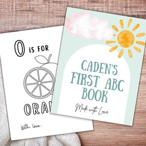 ABC Sunshine Coloring Book Baby Shower, Custom Alphabet Coloring Pages Baby Shower, Personalized Baby Shower Game, Baby&#39;s First Letter Book