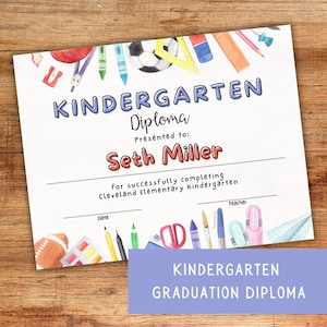 Bearbeitbares Kindergarten-Abschlussdiplom Canva, druckbares Abschlusszertifikat, Vorlage für den letzten Schultag, Klasse von 2024