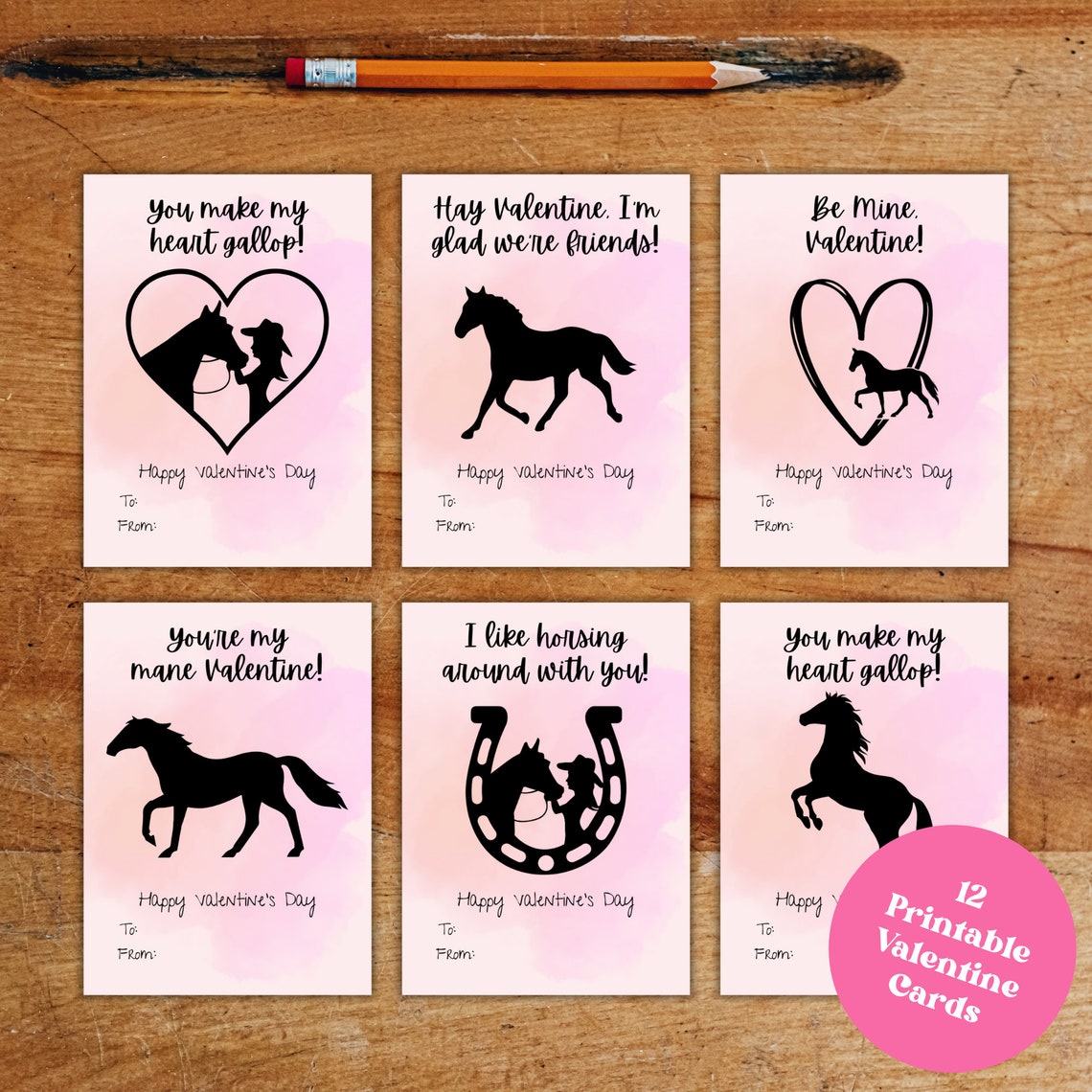 Printable Horse Valentines Day Cards for Kids, Horse Themed School ...