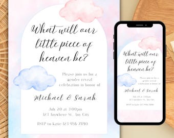 Cloud Gender Reveal Invitation: Pink & Blue, He or She (Digital Invite)