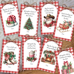 Holiday Country Christmas Gift Tags, Printable Red Plaid Gift Tags Set ...