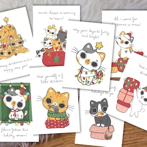 Cartes de Noël imprimables drôles de chat, cartes de voeux de vacances de chat, paquet de carte de Noël, lot de 8 cartes de Noël, Noël de miaou