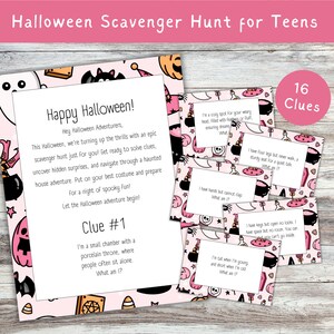 Caça ao tesouro de Halloween para adolescentes, desafiadoras cartas de dicas de caça ao tesouro de Halloween, atividades de Halloween para adolescentes, jogo de festa de Halloween