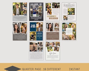 Bundel met sjabloonpagina voor senior jaarboekadvertentie, fotocollage (canva, digitale download)