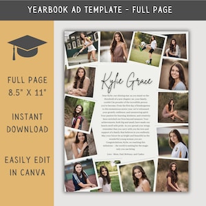 High School Senior Yearbook Ad Template, Editable Full Page Yearbook Ad Layout, Graduation Tribute, Personalized Photo Collage School Ad