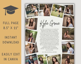 Modèle de publicité pour un annuaire de lycée, mise en page modifiable d'annonce pour l'annuaire pleine page, hommage de remise des diplômes, collage de photos personnalisé
