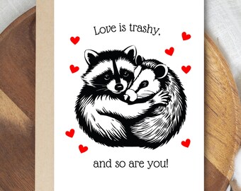 Funny Raccoon Opossum Valentine Card: Trashy Love Anniversary (PDF)
