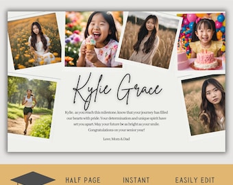 Editable Senior Yearbook Ad Template: Half Page Photo Collage Tribute (Digital Download)