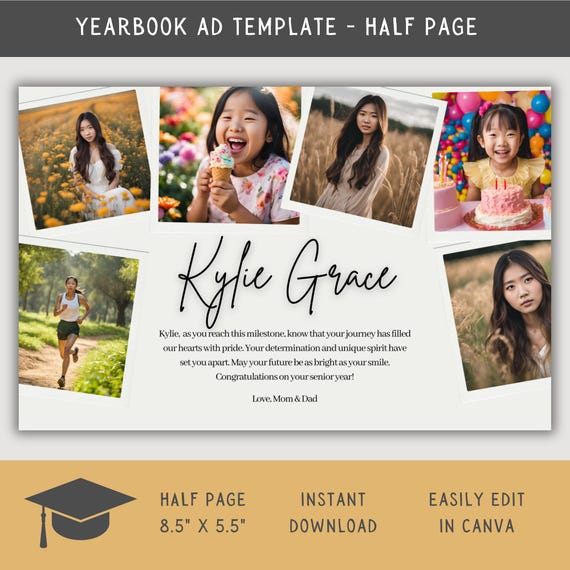 Editable Senior Yearbook Ad Template: Half Page Photo Collage Tribute (Digital Download)