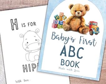 Blue Watercolor ABC Coloring Book: Baby Shower Game (Digital Download)
