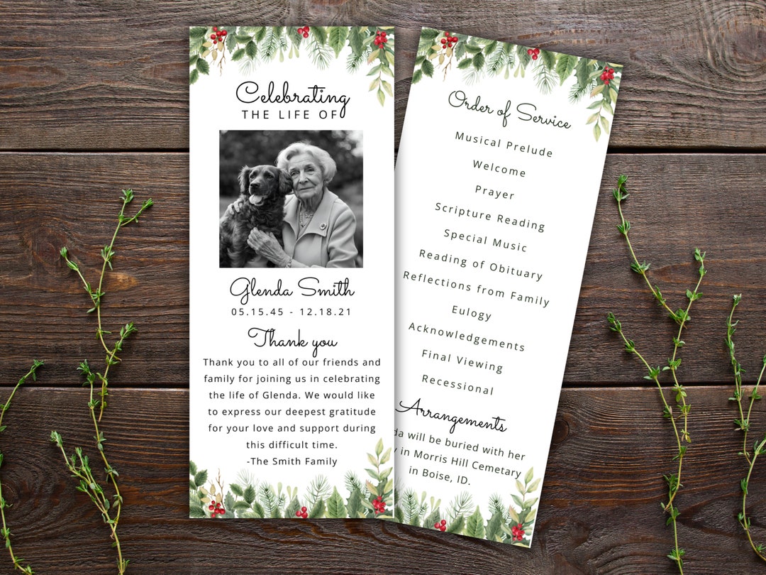Double Sided Funeral Program Template, Printable Christmas Memorial ...