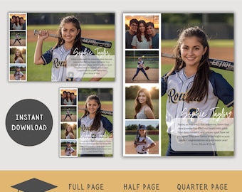 High School Senior Yearbook Ad Template Bundle, Full Page Yearbook Ad Layout, Half Page Graduation Tribute, Quarter Page Senior Ad