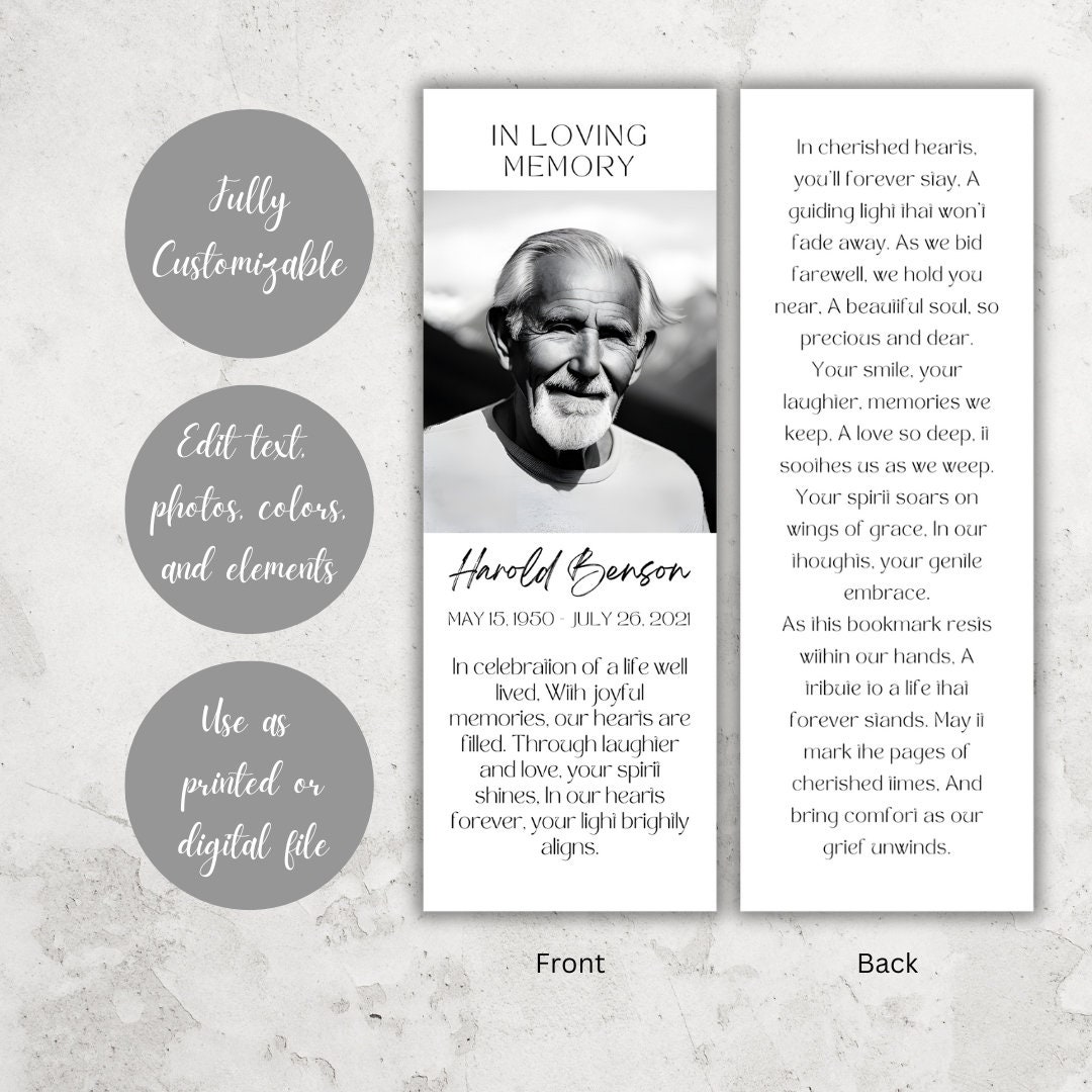 Funeral Bookmark Template, Printable Funeral Favor Bookmark, Editable ...