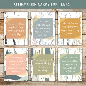 Schede di affermazione stampabili per adolescenti, Schede di incoraggiamento positivo per la salute mentale degli adolescenti, Mazzo di affermazioni per la cura di sé per ragazze adolescenti