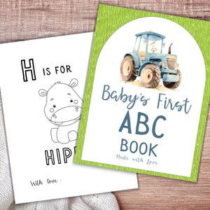 Tractor Watercolor ABC Coloring Book Baby Shower, Alphabet Coloring Pages for Baby Shower, ABC Book Baby Shower Game, Baby Shower Guest Book