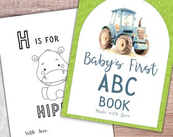 Livre de coloriage ABC aquarelle tracteur, livre d'or pour baby shower (PDF)