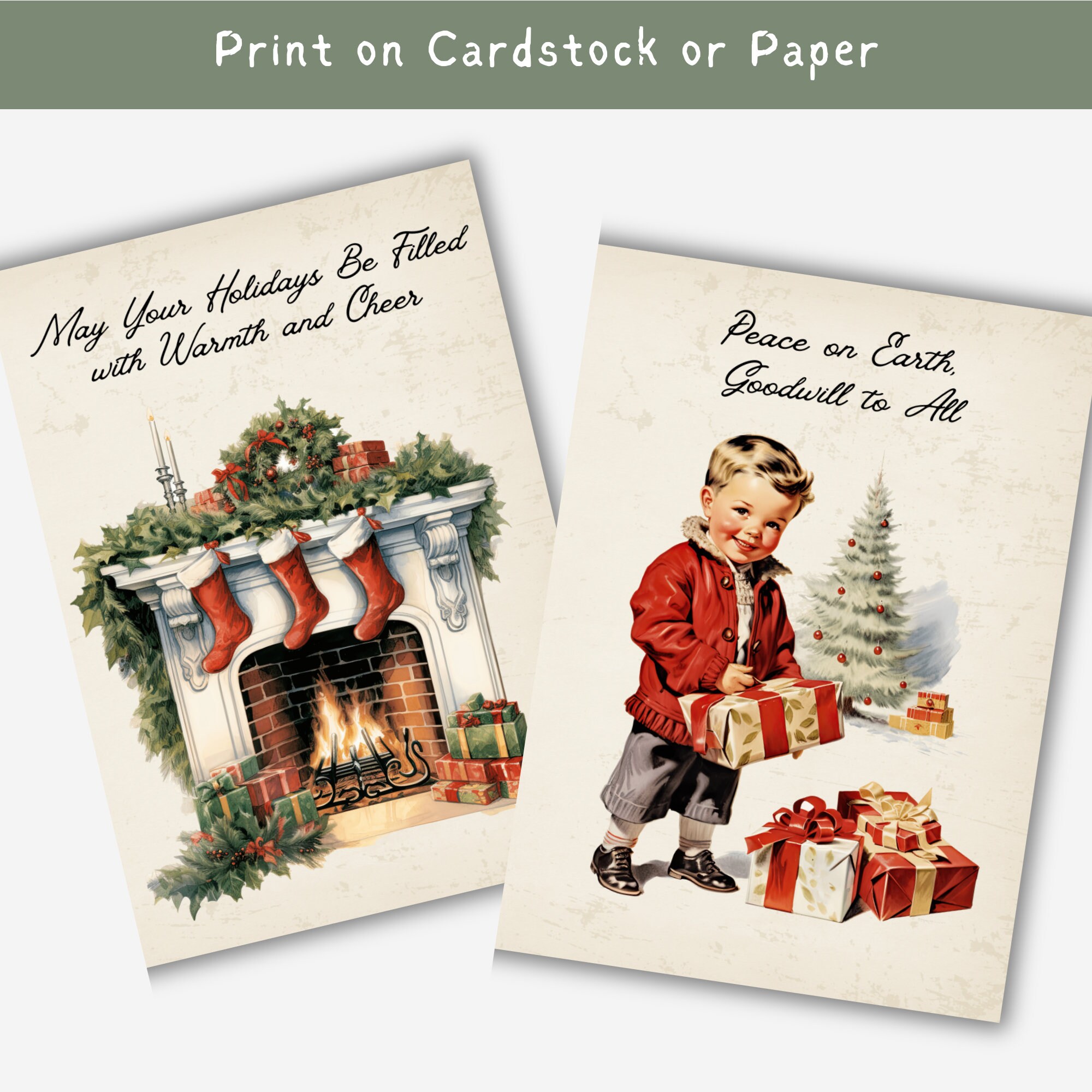 Printable Vintage Christmas Cards, Vintage Holiday Greeting