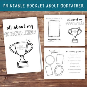 Todo sobre mi padrino libro imprimible para el día del padre idea de regalo libro de actividades para niños, regalo para el padrino, tarjeta para colorear para el padrino
