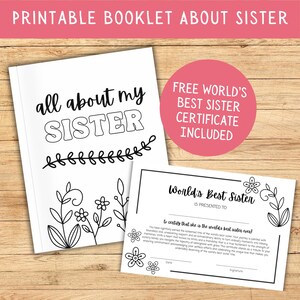 Druckbare Schwester Muttertagskarte, Geschenk für Schwester DIY druckbar, alles über meine Schwester druckbare Muttertagsgeschenkidee Aktivitätsbuch für Kinder