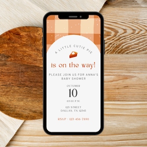 Cutie Pie Baby Shower Invitation, Fall Gingham Baby Shower Digital Invite, A Little Cutie Pie Evite, Pie Theme Baby Shower, Cutie Pie Invite