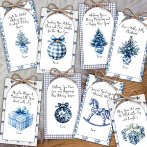 Holiday Blue Toile Christmas Gift Tags, Printable Christmas Chinoiserie Gift Tags Set of 8, Holiday Party Favor Tags, Christmas Hang Tags