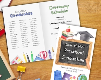 Preschool Graduation Program Template, Printable Graduation Program for Kindergarten, Editable Pre-K Ceremony Program, Commencement Ceremony