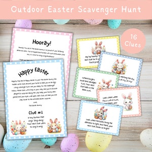 Outdoor Easter Scavenger Hunt Clues for Kids Printable, Easter Egg Hunt Clues, Easter Treasure Hunt Ideas, Easter Bunny Letter, Easter Games