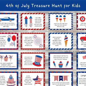 Chasse au trésor en plein air du 4 juillet : cartes pour enfants, chasse au trésor du 4 juillet, activité à imprimer pour le jour de l'indépendance, jeu patriotique