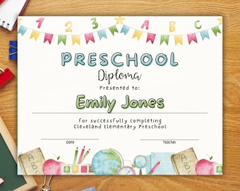 Editable Preschool Graduation Diploma Canva, Printable Graduation Certificate, Last Day of School Certificate Template, Class of 2024
