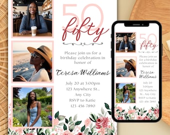 50 Year Old Birthday Invite, 50th Birthday Invitation with Picture, 50th Birthday Party Invitations Photo, Birthday Invitation for Her