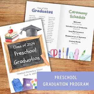 Preschool Graduation Program Template, Printable Graduation Program for Kindergarten, Editable Pre-K Ceremony Program, Commencement Ceremony