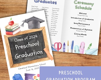 Preschool Graduation Program Template, Printable Graduation Program for Kindergarten, Editable Pre-K Ceremony Program, Commencement Ceremony